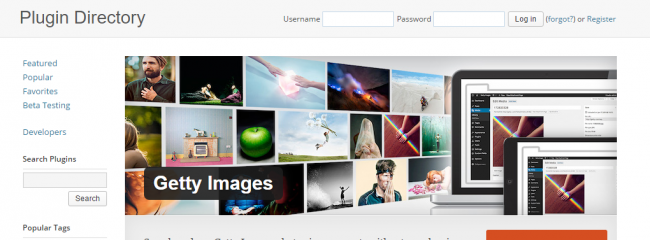 Kuva WordPressin verkkosivuilta. https://wordpress.org/plugins/getty-images/