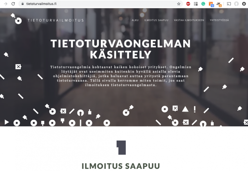 tietoturvailmoitus -verkkosivut