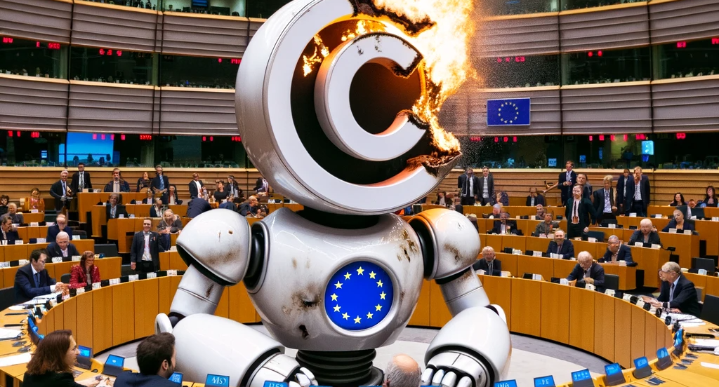 Robotti EU-parlamentissa tulessa koska tekijänoikeus