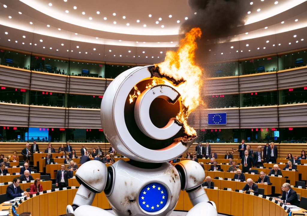Robotti EU-parlamentissa tulessa koska tekijänoikeus